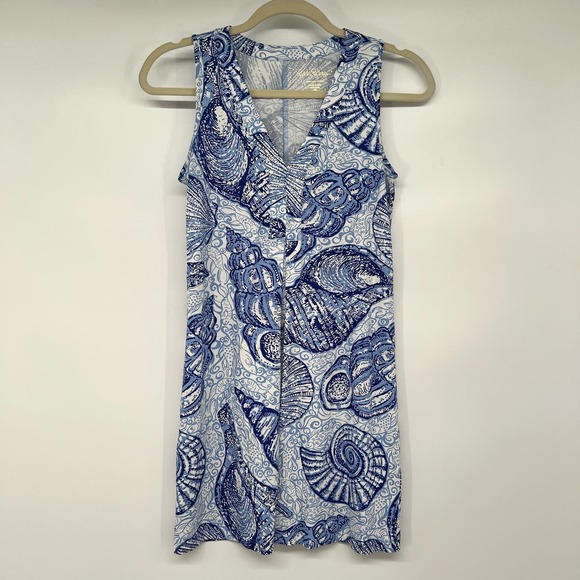 Lilly Pulitzer Amina V-Neck Swing Dress Women's Size XXS Blue Peri Pop Up Shells - Picture 2 of 8